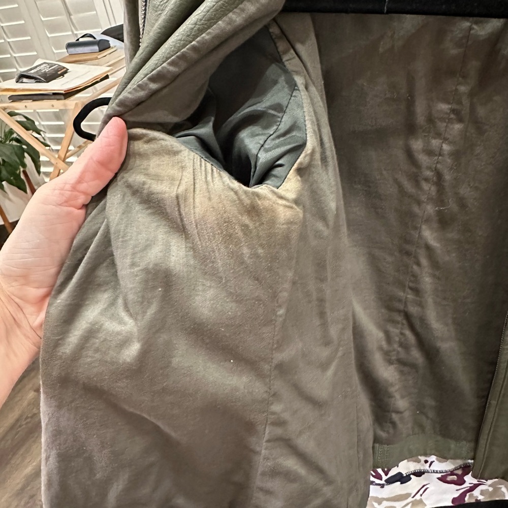 Theory Lambskin Moto Style Leather Jacket, Muted Olive Green, Size Med - Picture 7 of 12
